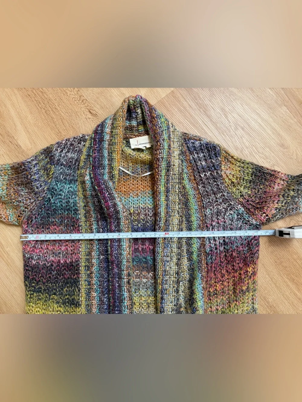 Anthropologie Rare Multicolor Open Front Shawl Collar Cardigan Sweater Small - Picture 7 of 8